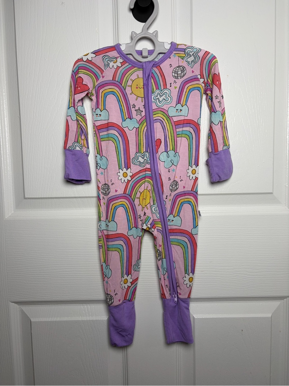Little Sleepies Disco Rainbows Convertible Zippy 3-6M Bamboo Pajamas